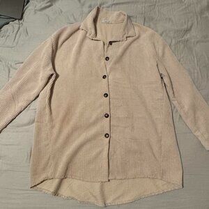 Hailys Cream Ribbed Button-Up Shirt/Cardigan